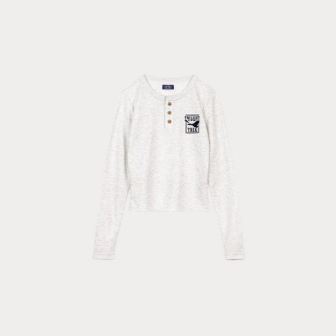 White long-sleeve polo shirt with a logo on a white background